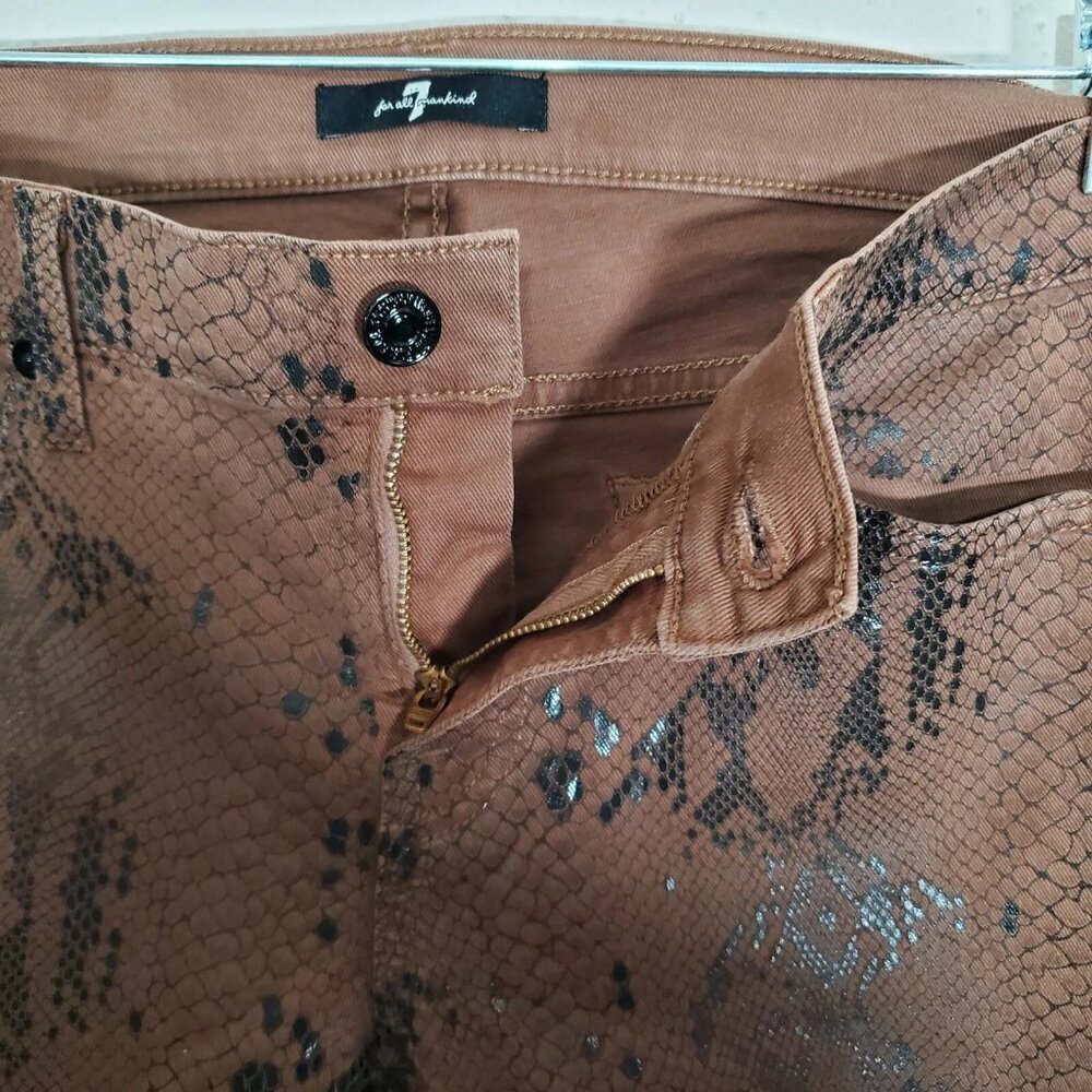 7 For All Mankind Choc Brown Snakeskin Skinny Jeans Sz 26 Amazing Stretch - Picture 3 of 9